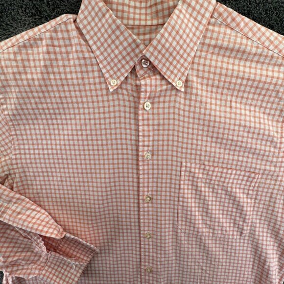 Scott Barber Button Up Shirt Orange White Check Large Cotton Long Sleeve Men - Picture 1 of 16